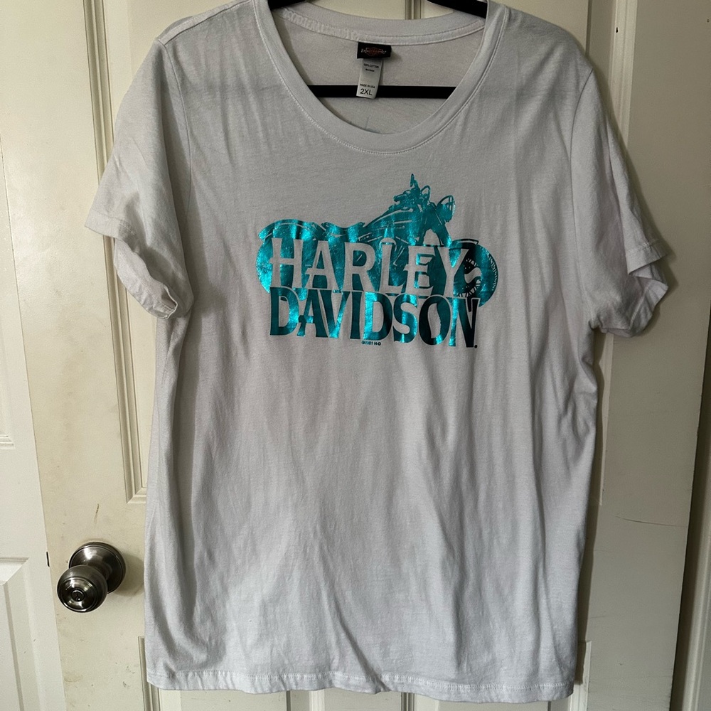 Harley-Davidson White T-Shirt with Teal Logo